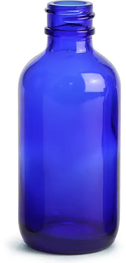 2 oz        Blue Glass Boston Round Bottles (Bulk), Caps NOT Included