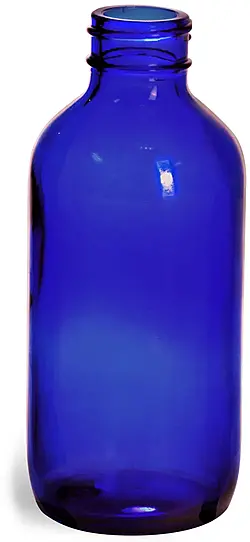 4 oz        Blue Glass Boston Round Bottles (Bulk), Caps NOT Included