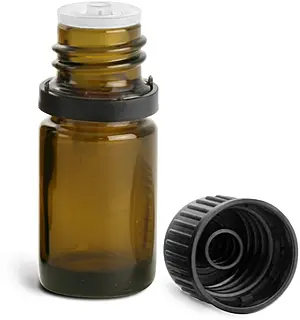 5 ml Amber Glass Euro Dropper Bottles w/ Black Tamper Evident Caps & Orifice Reducers