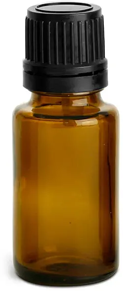 15 ml Amber Glass Euro Dropper Bottles w/ Black Tamper Evident Caps & Orifice Reducers