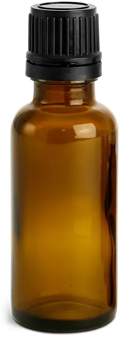 30 ml Amber Glass Euro Dropper Bottles w/ Black Tamper Evident Caps & Orifice Reducers