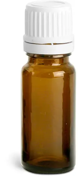 10 ml Amber Glass Euro Dropper Bottles w/ White Tamper Evident Caps & Orifice Reducers
