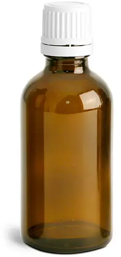 50 ml Amber Glass Euro Dropper Bottles w/ White Tamper Evident Caps and Orifice Reducers