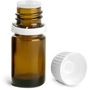 5 ml Amber Glass Euro Dropper Bottles w/ White Tamper Evident Caps & Orifice Reducers