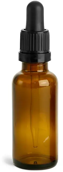 30 ml Amber Glass Round Bottles w/ Black Tamper Evident Glass Droppers