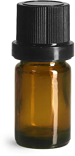 5 ml Glass Bottles, Amber Glass Euro Dropper Bottles w/ Black Tamper Evident Caps and Dropper Inserts