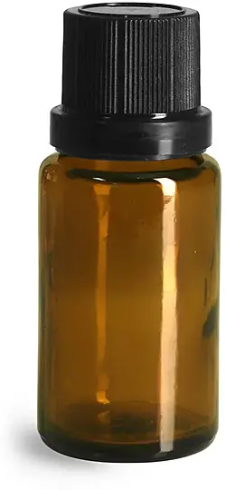 15 ml Glass Bottles, Amber Glass Euro Dropper Bottles w/ Black Tamper Evident Caps and Dropper Inserts