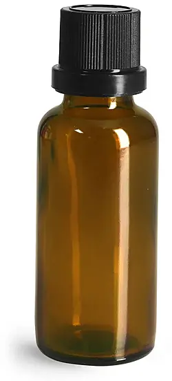 30 ml Glass Bottles, Amber Glass Euro Dropper Bottles w/ Black Tamper Evident Caps and Dropper Inserts