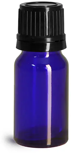 10 ml Glass Bottles, Cobalt Blue Glass Euro Dropper Bottles w/ Black Tamper Evident Caps & Orifice Reducer
