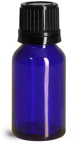 15 ml Glass Bottles, Cobalt Blue Glass Euro Dropper Bottles w/ Black Tamper Evident Caps & Orifice Reducer