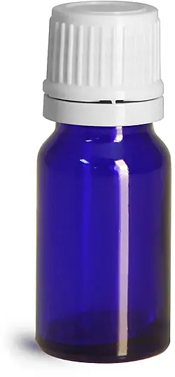 10 ml Glass Bottles, Cobalt Blue Glass Euro Dropper Bottles w/ White Tamper Evident Caps & Orifice Reducer