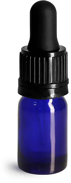 5 ml Glass Bottles, Cobalt Blue Glass Euro Dropper Bottles w/ Black Tamper Evident Bulb Droppers