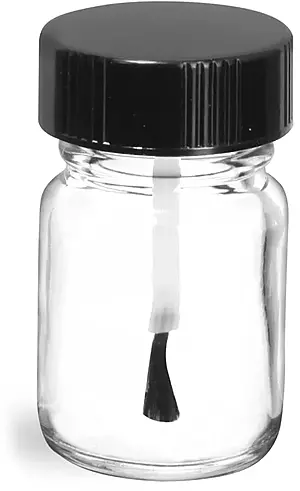 15 cc        Clear Glass Pharmaceutical Round Bottles w/ Black Brush Caps