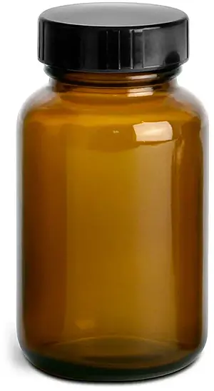120 cc Amber Glass Pharmaceutical Round Bottles w/ Lined Black Phenolic Caps