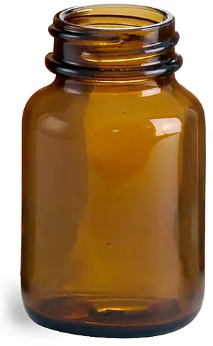60 cc        Amber Glass Pharmaceutical Round Bottles (Bulk), Caps NOT Included