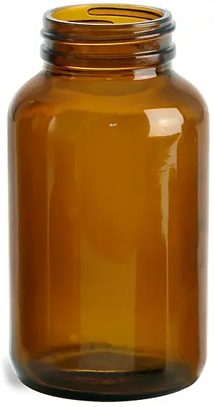 250 cc        Amber Glass Pharmaceutical Round Bottles (Bulk), Caps NOT Included