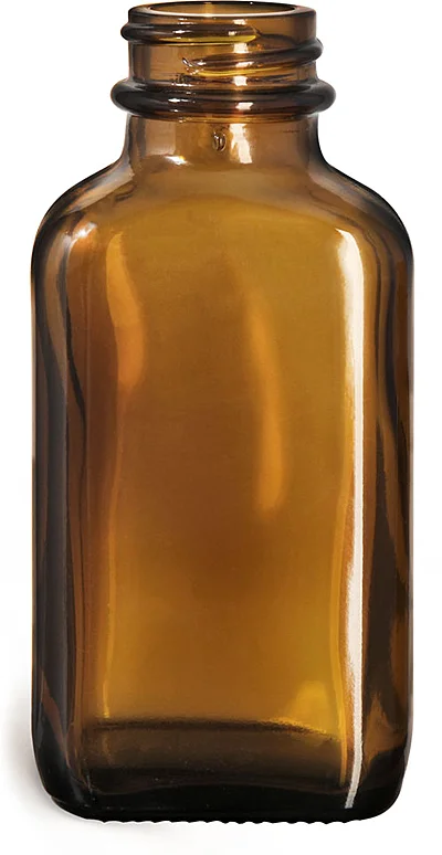 3 oz Glass Bottles, Glass Amber Blake Oblong Bottle, Bulk Caps (NOT) Included