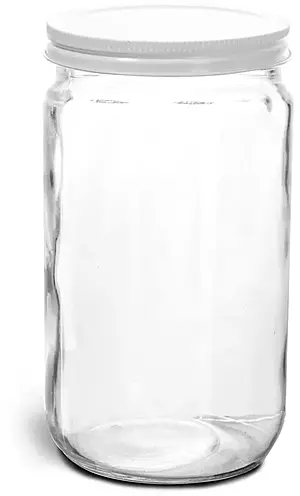 32 oz Clear Glass Jars w/ White Metal Plastisol Lined Caps