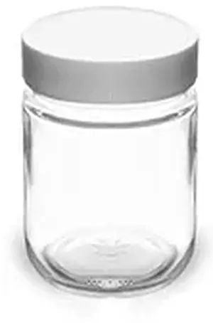 1 oz Clear Glass Jars w/ Lined White Plastic Ribbed Caps
