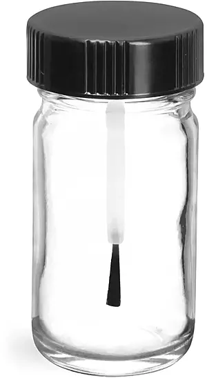 1 oz        Clear Glass Pharmaceutical Round Bottles w/ Black Brush Caps