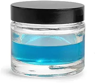 2.3 oz Clear Glass Thick Wall Cosmetic Jars w/ Black Phenolic PV Lined Caps