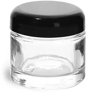 2.3 oz Clear Glass Jars, Clear Glass Thick Wall Cosmetic Jars w/ Black Dome PE Lined Caps