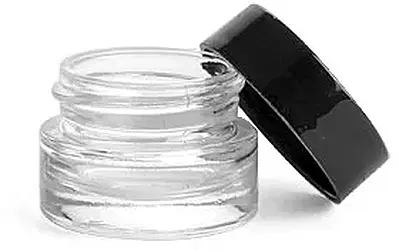 0.25 oz Clear Glass Thick Wall Cosmetic Jars w/ Black Smooth Lined Caps