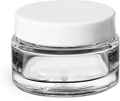 1 oz Clear Glass Cosmetic Jars w/ White PE Foam Lined Caps
