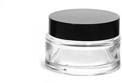 1 oz Clear Glass Cosmetic Jars with Black Phenolic PV Lined Caps