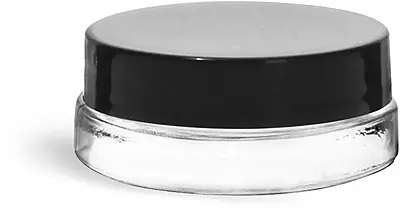 0.15 oz Clear Glass Thick Wall Cosmetic Jars w/ Black Smooth Lined Caps