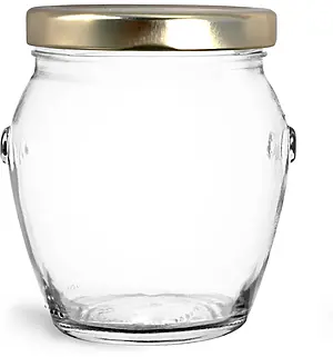 212 ml Glass Jars, Clear Glass Honey Pot Jars w/ Gold Metal Plastisol Lined Lug Caps