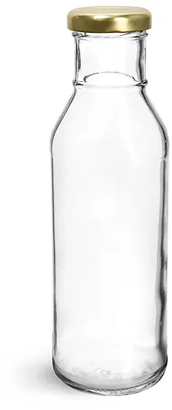 12 oz Clear Glass BBQ Sauce Bottles w/ Gold Metal Lug Caps