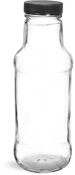 10 oz Glass Bottles, Clear Glass Beverage Bottles w/ Black Ribbed PE Lined Caps