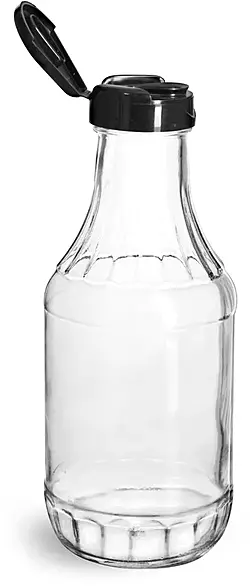 16 oz Glass Bottles, Glass Decanter Bottles w/ Black Polypropylene Lift and Peel Lined Snap Top Caps
