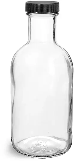16 oz Glass Bottles, Clear Glass Stout Bottles w/ Black Induction Lined Caps