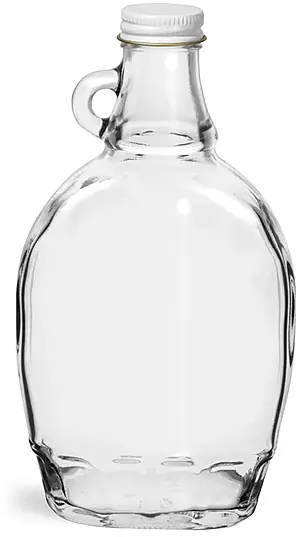 12 oz Glass Bottles, Clear Glass Syrup Bottles w/ White Metal Plastisol Lined Caps