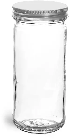 8 oz          Clear Glass Paragon Jars w/ Lined Aluminum Caps