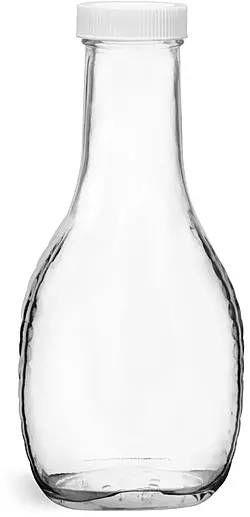 8 oz        Clear Glass Salad Dressing Style Bottles w/ White Plastic Caps