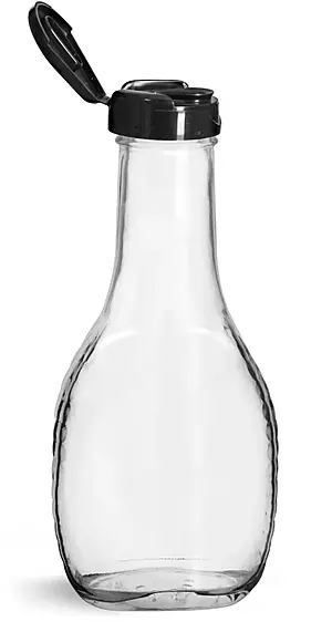 8 oz Glass Bottles, Glass Salad Dressing Bottles w/ Black Polypropylene Lift and Peel Lined Snap Top Caps