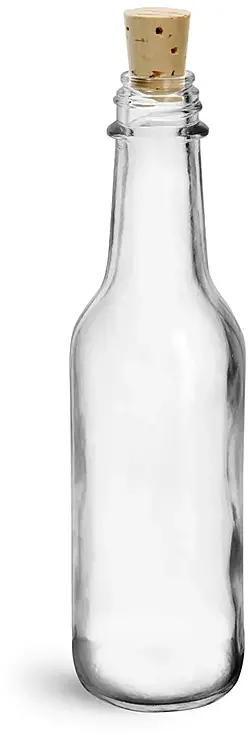5 oz Clear Glass Sauce Bottles w/ Cork Stoppers