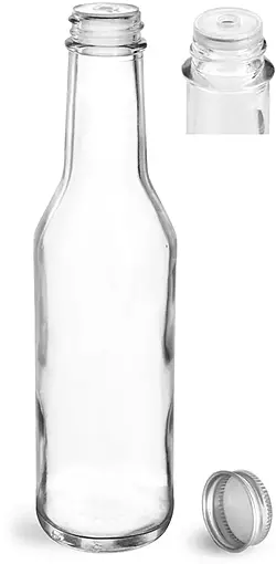 8 oz Clear Glass Sauce Bottles w/ Lined Aluminum Caps