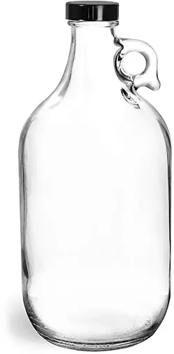 64 oz Clear Glass Round Jugs w/ Black Phenolic Cone Lined Caps