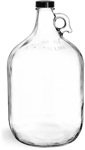 1 gal Clear Glass Round Jugs w/ Black Phenolic Cone Lined Caps