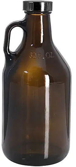 32 oz Amber Glass Handle Jugs w/ Black Phenolic Cone Lined Caps