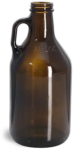32 oz Amber Glass Round Growler Jugs (Bulk), Caps NOT Included