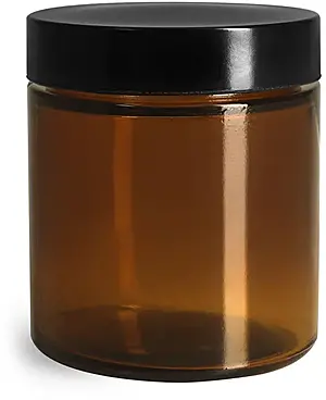 4 oz Amber Glass Straight Sided Jars w/ Black Phenolic PV Lined Caps