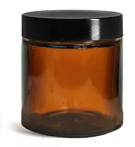 4 oz Amber Glass Straight Sided Jars w/ Black Phenolic PV Lined Caps