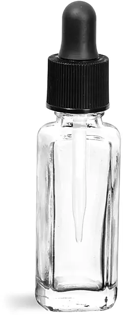 1/4 oz Clear Glass Sample Bottles w/ Black Drop Caps