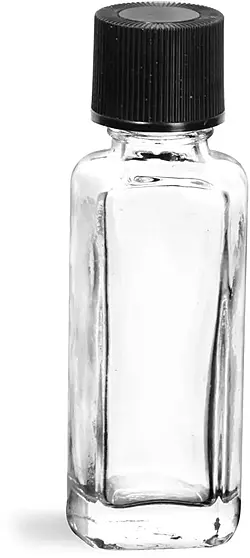 1/4 oz Clear Glass Sample Bottles w/ Black Ribbed Caps