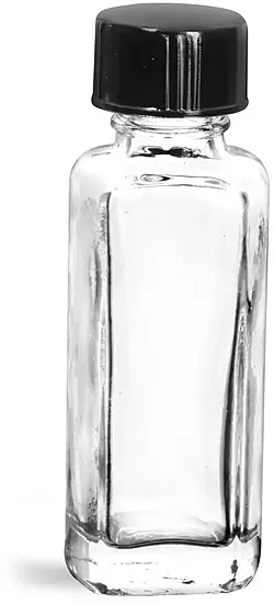 1/4 oz Clear Glass Sample Bottles w/ Black Phenolic Cone Lined Caps